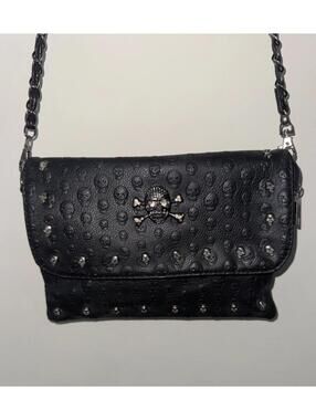 Skull Crossbody Bag Black Chain Removable Strap Embellished Goth Punk Rock Purse